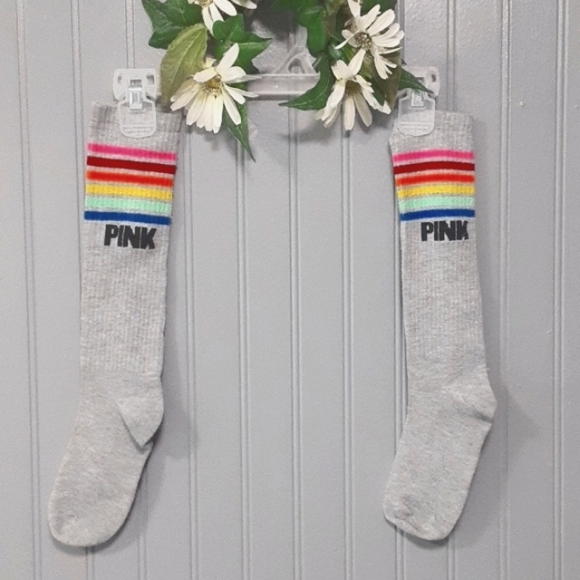Pink Victoria's Secret Rainbow Striped Socks - Picture 6 of 9